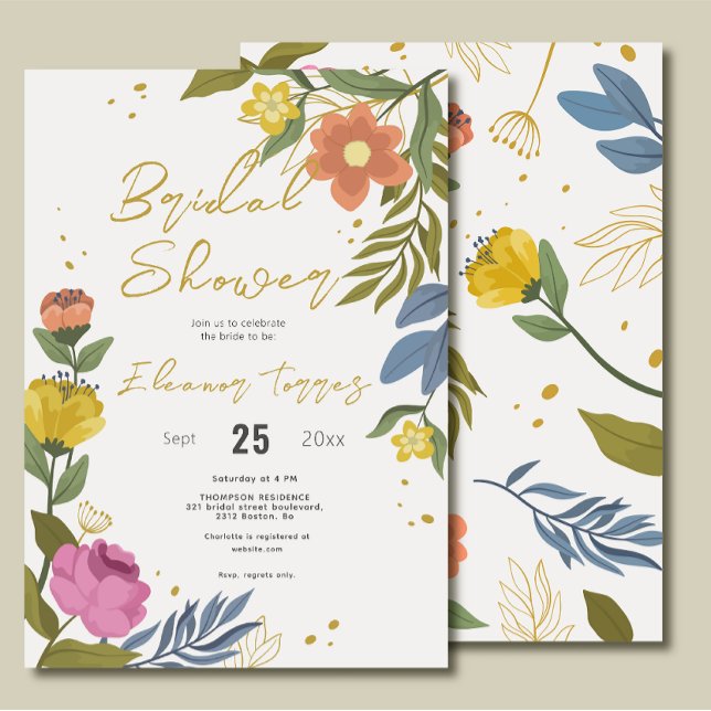 Invitation Fête des mariées moderne chic Boho Fleurs sauvages (Créateur téléchargé)