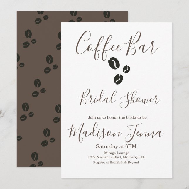 Invitation Fête des mariées moderne Coffee Bar Beans (Devant / Derrière)