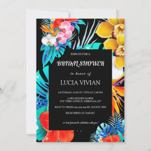 Invitation Fête des mariées moderne coloré Tropical Black Bas