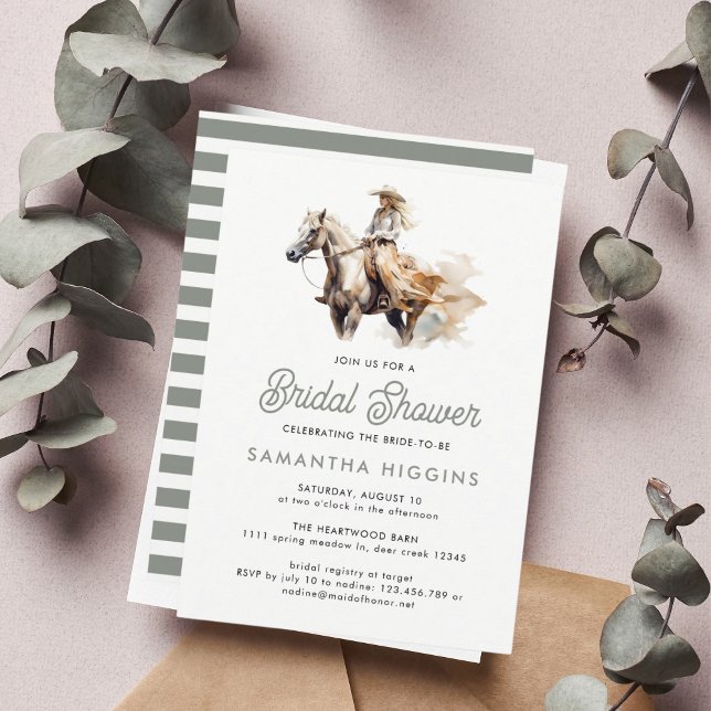 Invitation Fête des mariées moderne Cowgirl Western Horse (Créateur téléchargé)
