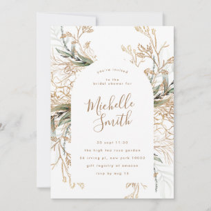 Invitation Fête des mariées moderne de Boho Eucalyptus en or 