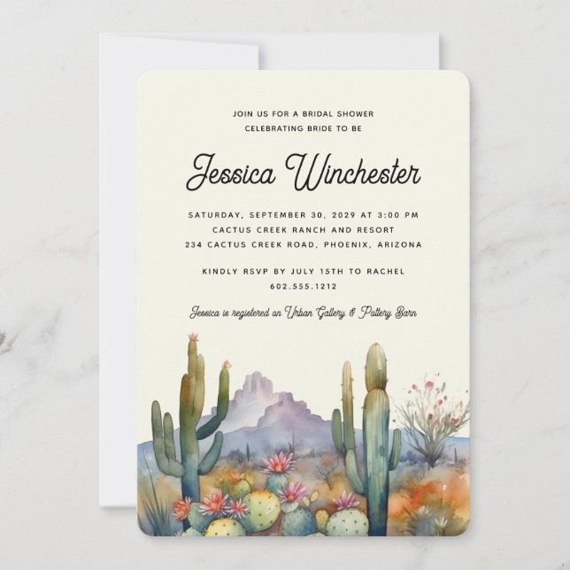 Invitation Fête des mariées moderne de Cactus du désert neutr (Devant)
