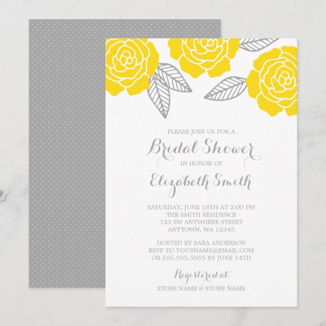 Invitation Fête des mariées moderne de Rose jaune et gris (Devant / Derrière)
