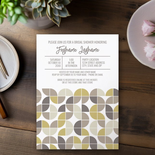 Invitation Fête des mariées moderne du milieu du siècle Gold  (Mod, Modern Bridal Shower Invitation - Retro Half Moon Pattern Design)