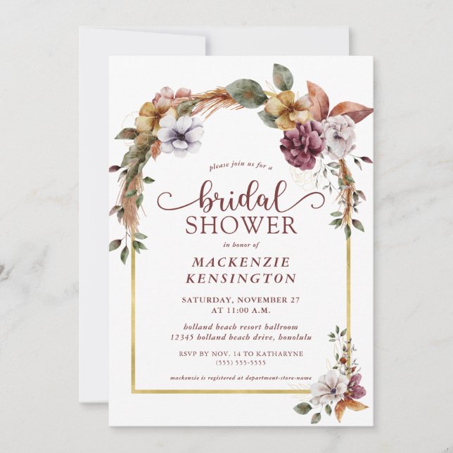 Invitation Fête des mariées moderne élégante Boho Floral Arch (Devant)