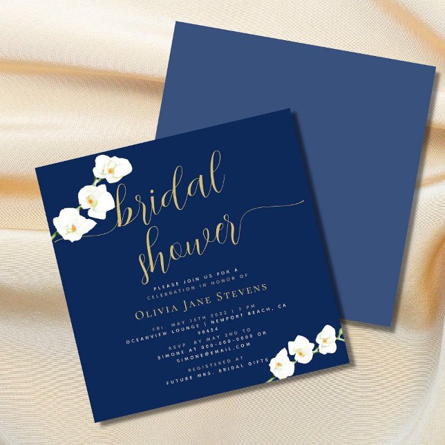 Invitation Fête des mariées moderne élégante White Orchid Nav (Créateur téléchargé)