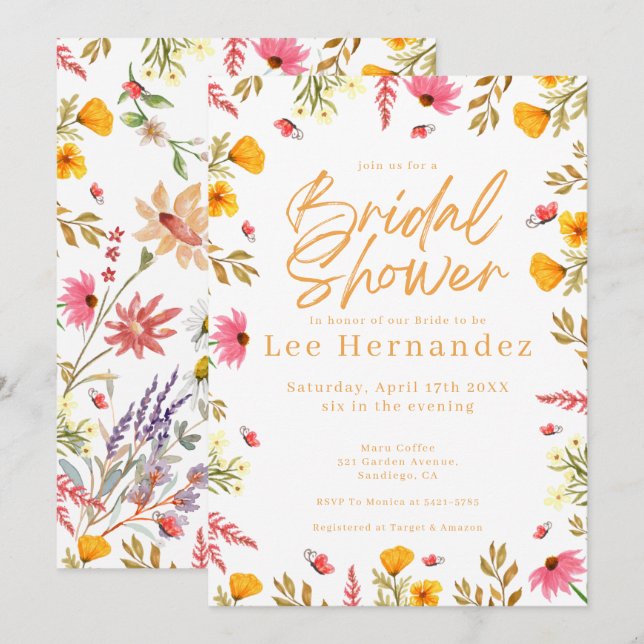 Invitation Fête des mariées moderne Fleur sauvage du printemp (Devant / Derrière)