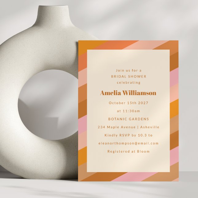 Invitation Fête des mariées moderne géométrique rose orange r (Créateur téléchargé)