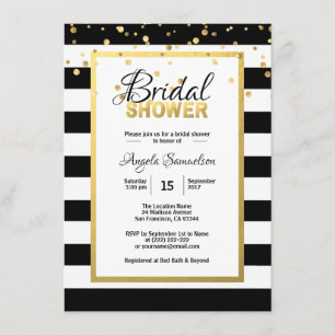 Invitation Fête des mariées moderne Gold Black White Stripes