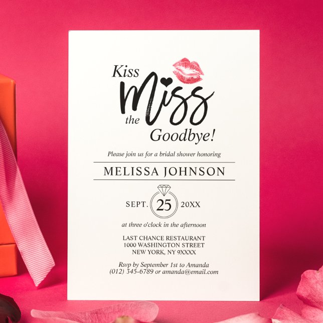 Invitation Fête des mariées moderne Kiss Miss Goodbye Red Lip (Créateur téléchargé)