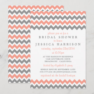 Invitation Fête des mariées moderne rose et gris Chevron