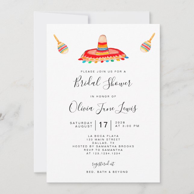 Invitation Fête des mariées moderne unique Fiesta Sombrero (Devant)