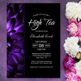 Invitation Fête des mariées moderne violet noir Floral haute 