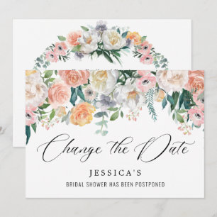 Invitation Fête des mariées Modifier la date Fleurs roses bla