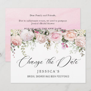 Invitation Fête des mariées Modifier la date Fleurs roses bla