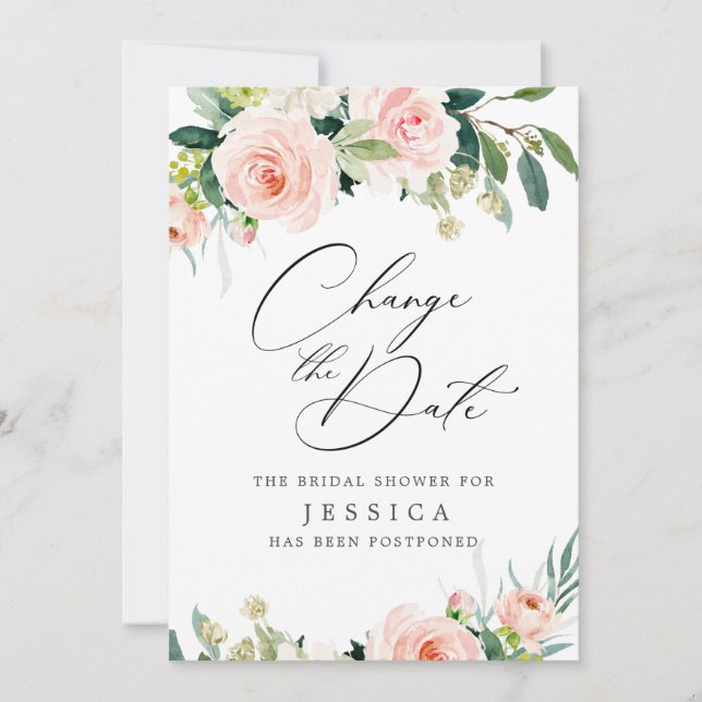 Invitation Fête des mariées Modifier la date Fleurs roses bla (Devant)