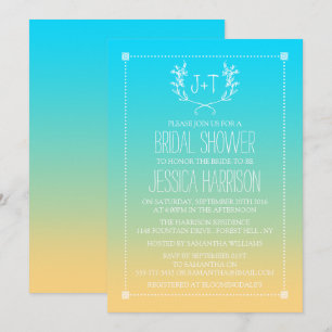 Invitation Fête des mariées Monogram Wreath Beach Ombre