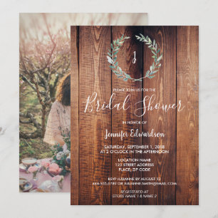 Invitation Fête des mariées monogramme de branche d'aquarelle