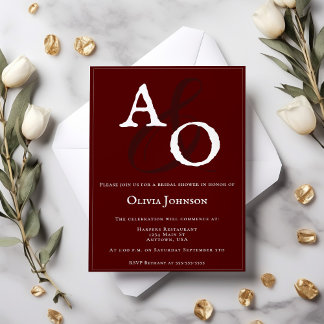 Invitation Fête des mariées Monogramme minimaliste rouge