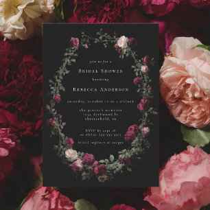 Invitation Fête des mariées Moody Noir Gothique Rouge Roses