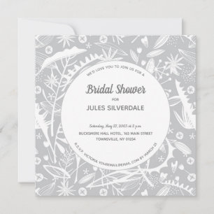 Invitation Fête des mariées Motif en argent botanique