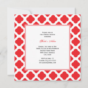 Invitation Fête des mariées Motif Monogram Red Quatrefoil