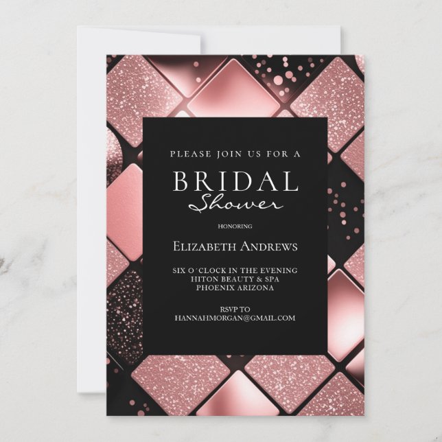 Invitation Fête des mariées Motif noir Rosegold (Devant)