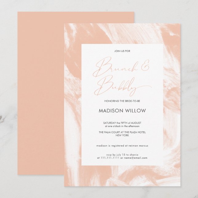 Invitation Fête des mariées mousseuse de brunch rosé de Pêche (Devant / Derrière)