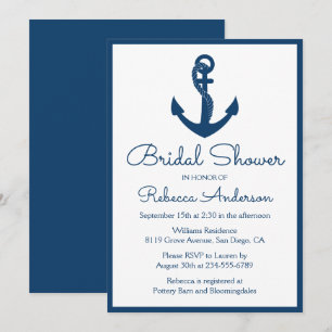 Invitation Fête des mariées nautique Ancre Mariage bleu marin