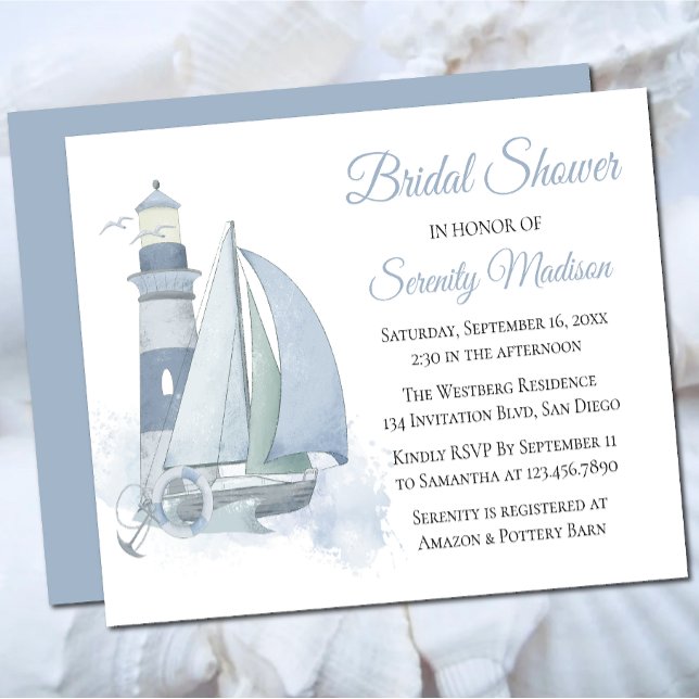 Invitation Fête des mariées nautique couleur bleu phare (Créateur téléchargé)