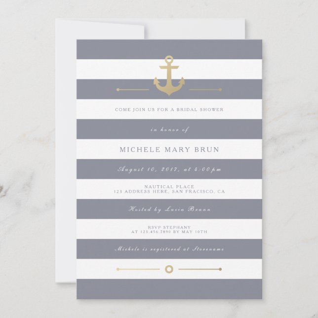 Invitation Fête des mariées Nautique Gris Stylish (Devant)