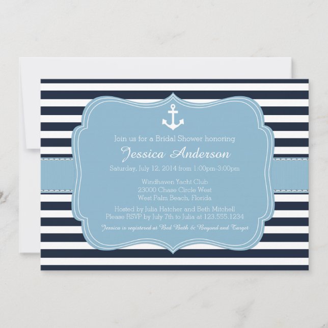 Invitation Fête des mariées nautique ou Baby shower Invitatio (Devant)