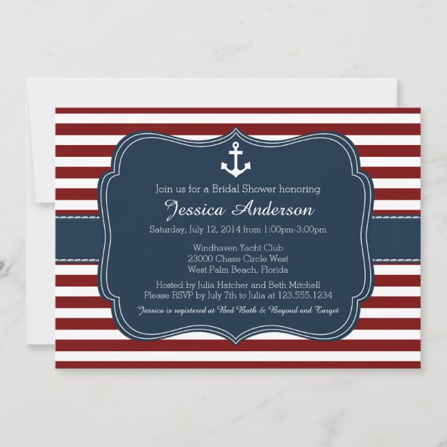 Invitation Fête des mariées nautique ou Baby shower Invitatio (Devant)