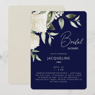 Invitation Fête des mariées Navy & Cream White Hydrangeas