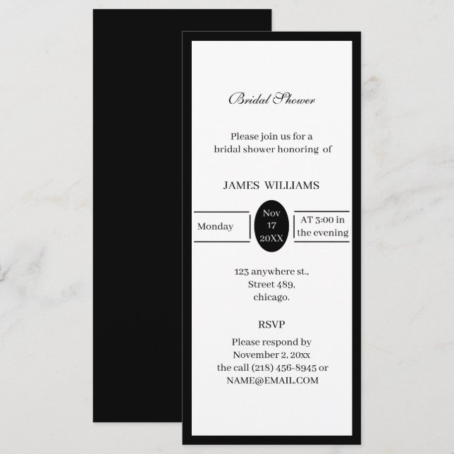 Invitation Fête des mariées Noir Et Blanc (Devant / Derrière)