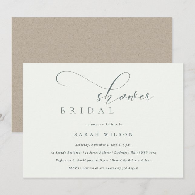 Invitation Fête des mariées noir simple Script (Devant / Derrière)