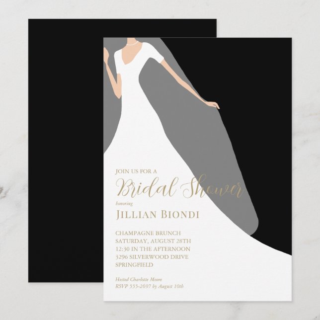 Invitation Fête des mariées noire et blanche (Devant / Derrière)