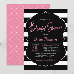 Invitation Fête des mariées noire et blanche chic et rayure r