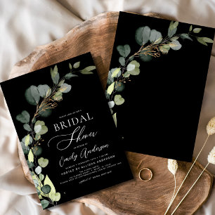 Invitation Fête des mariées noire Eucalyptus