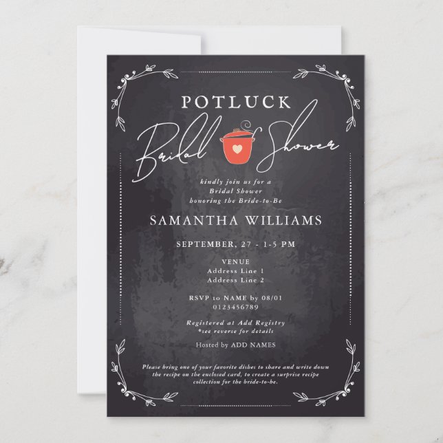 Invitation Fête des mariées noire Potluck (Devant)