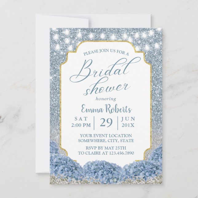 Invitation Fête des mariées Ombre Dusty Blue & Silver Parties (Devant)