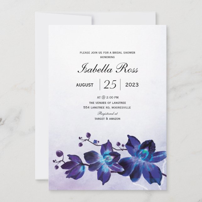 Invitation Fête des mariées orchidée bleue (Devant)