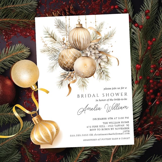 Invitation Fête des mariées Ornement de Noël Or (Créateur téléchargé)
