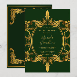 Invitation Fête des mariées ornementale Emerald Green Gold