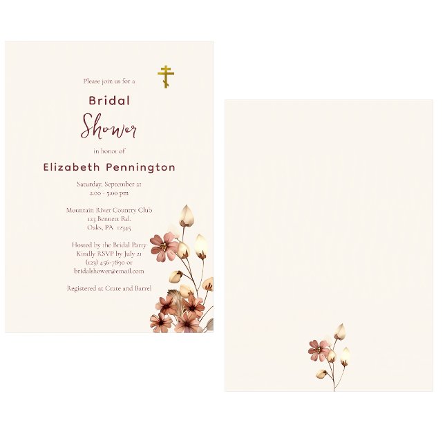 Invitation Fête des mariées orthodoxe aux fleurs de saumons b (Créateur téléchargé)