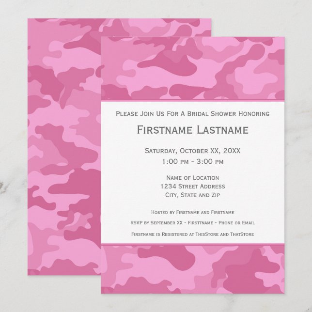 Invitation Fête des mariées ou partie d'engagement en camo ro (Devant / Derrière)