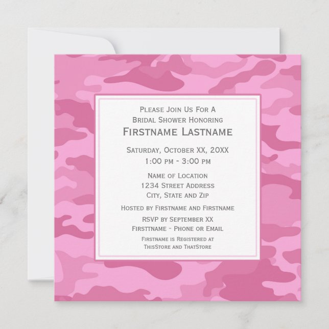 Invitation Fête des mariées ou partie d'engagement en camo ro (Devant)