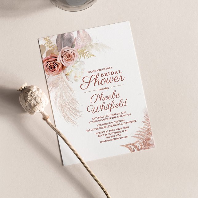 Invitation Fête des mariées Pampas Grass Floral (Créateur téléchargé)