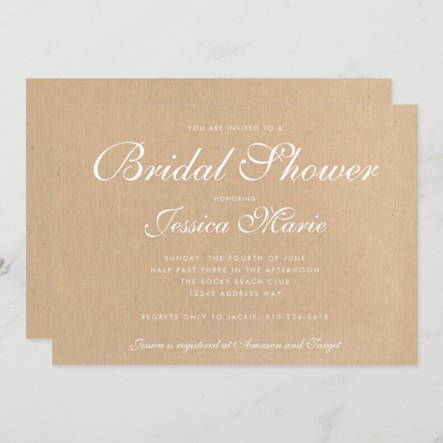 Invitation Fête des mariées papier Recyclé Kraft (Devant / Derrière)