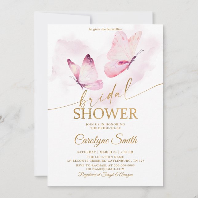 Invitation Fête des mariées papillon (Devant)